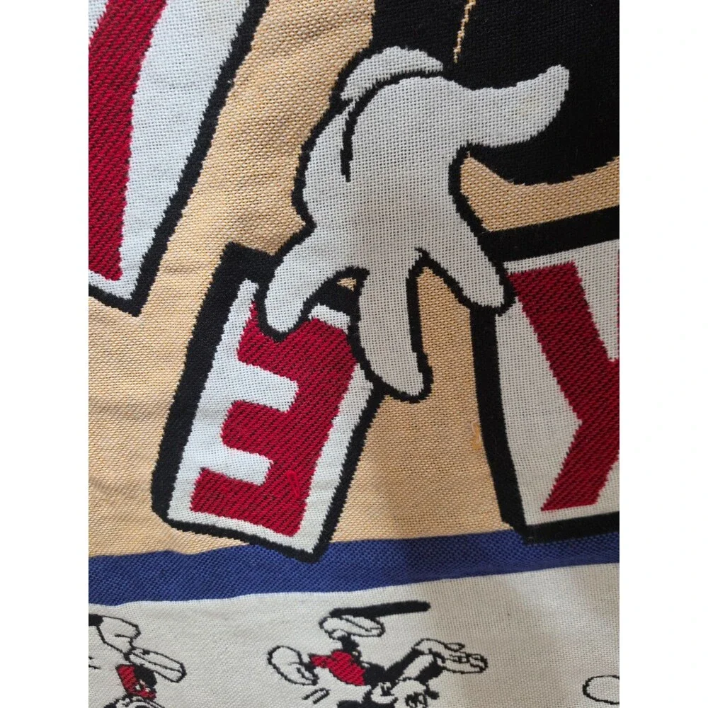 Vintage Disney Beacon Mickey Mouse Fringe Pop Art Tapestry Throw Blanket 54x48